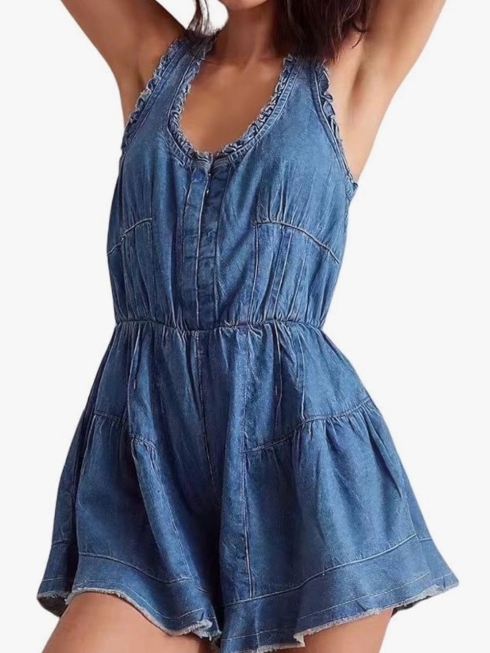 Denim Blue Sleeveless Romper Jumpsuit